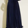 Belted Chiffon Pleated Skirt Navy Blue wholesale skirt view 3 - Hicabistan Turkey factory