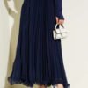 Belted Chiffon Pleated Skirt Navy Blue wholesale skirt view 2 - Hicabistan Turkey factory