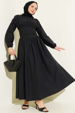 Belted Flared Dress Black