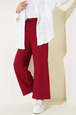 Alternative view of Belt Detail Pleated Trousers Burgundy