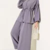 Belted Balloon Sleeve Two-Piece Set