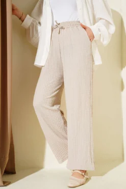 Belted Embossed Pants Beige