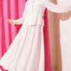 Lace Front Tie Two-Piece Set Pink groothandel clothing set view 5 - Hicabistan Turkije fabriek