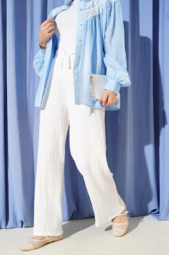 Belted Embossed Pants White