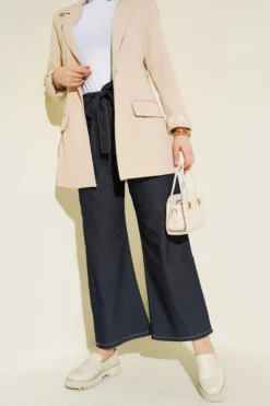 Belted Elastic Pants Navy Blue