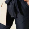 Belted Elastic Pants Navy Blue Großhandel pants view 4 - Hicabistan Türkei Fabrik