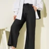 Belted Elastic Pants Black