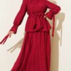 Belted Skirt Set Burgundy wholesale clothing set view 2 - Hicabistan Turkey factory