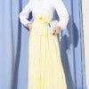 Belted Polka Dot Pleated Skirt Yellow wholesale skirt view 2 - Hicabistan Turkey factory