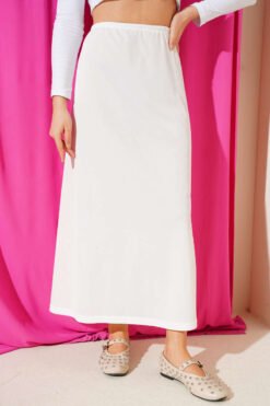 Belted Detail Slip Skirt White wholesale skirt - Hicabistan Turkey factory
