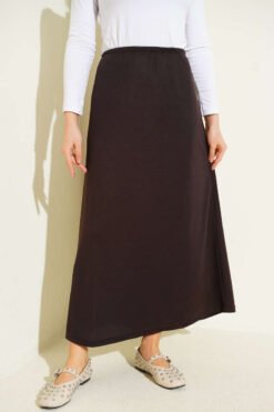 Belted Detail Slip Skirt Brown wholesale skirt - Hicabistan Turkey factory