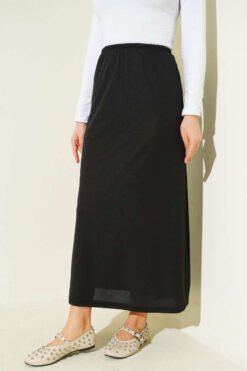 Belted Detail Slip Skirt Black wholesale skirt view 2 - Hicabistan Turkey factory