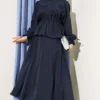 Gathered Skirt Two-Piece Set Navy Blue