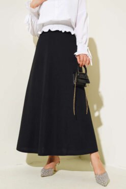 منظر بديل لـ Basic Bell Skirt with Elastic Waistband Black