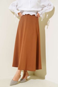 Vista alternativa di Basic Bell Skirt with Elastic Waistband Tan