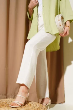 Elastic Waist Loose Linen Pants Beige