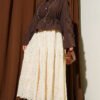 Elastic Waist Brocade Tiered Flared Skirt Beige wholesale skirt view 2 - Hicabistan Turkey factory