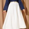 Elastic Waist Drawstring Flared Skirt White Großhandel skirt - Hicabistan Türkei Fabrik