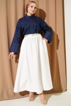 Elastic Waist Drawstring Flared Skirt White groothandel skirt view 2 - Hicabistan Turkije fabriek