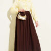 Elastic Waist Drawstring Flared Skirt Brown groothandel skirt view 2 - Hicabistan Turkije fabriek
