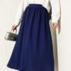 Elastic Waist Drawstring Flared Skirt Navy Blue wholesale skirt - Hicabistan Turkey factory