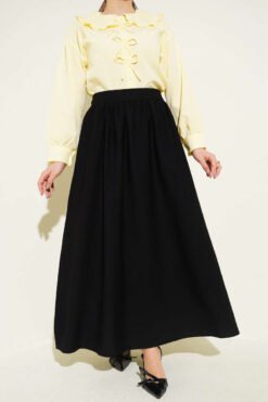 Elastic Waist Drawstring Flared Skirt Black groothandel skirt - Hicabistan Turkije fabriek