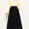 Elastic Waist Drawstring Flared Skirt Black Großhandel skirt view 2 - Hicabistan Türkei Fabrik