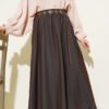 Belted Pocket Detail Denim Skirt Brown groothandel skirt - Hicabistan Turkije fabriek