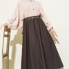 Belted Pocket Detail Denim Skirt Brown en gros skirt view 2 - Hicabistan usine Turquie