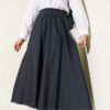 Belted Pocket Detail Denim Skirt Navy Blue en gros skirt - Hicabistan usine Turquie