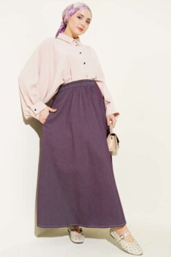 Belted Pocket Detail Denim Skirt Plum groothandel skirt view 2 - Hicabistan Turkije fabriek