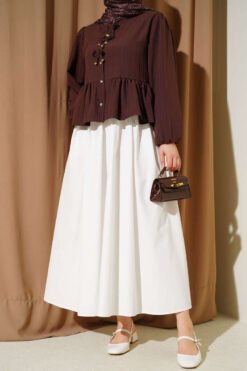 Pocketed Poplin Skirt White groothandel skirt - Hicabistan Turkije fabriek