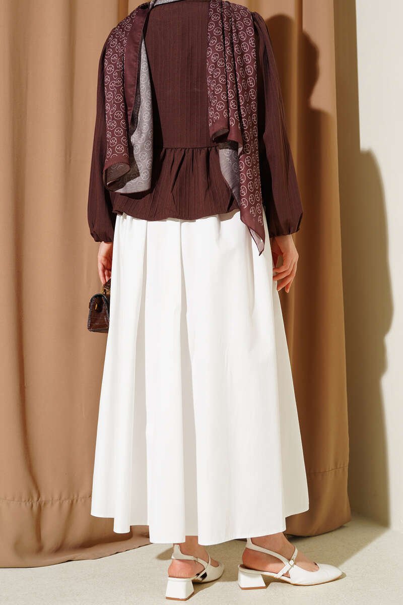Pocketed Poplin Skirt White بالجملة skirt view 3 - Hicabistan مصنع تركيا