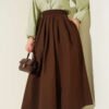 Pocketed Poplin Skirt Brown al por mayor skirt - Hicabistan fábrica Turquía