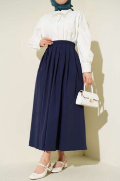 Pocketed Poplin Skirt Navy Blue groothandel skirt - Hicabistan Turkije fabriek