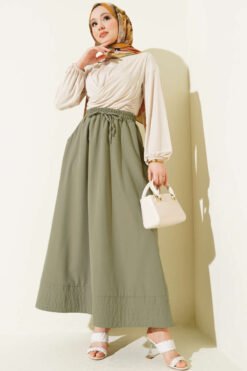 Elastic Waist Pocket Tencel Skirt wholesale skirt view 2 - Hicabistan Turkey factory