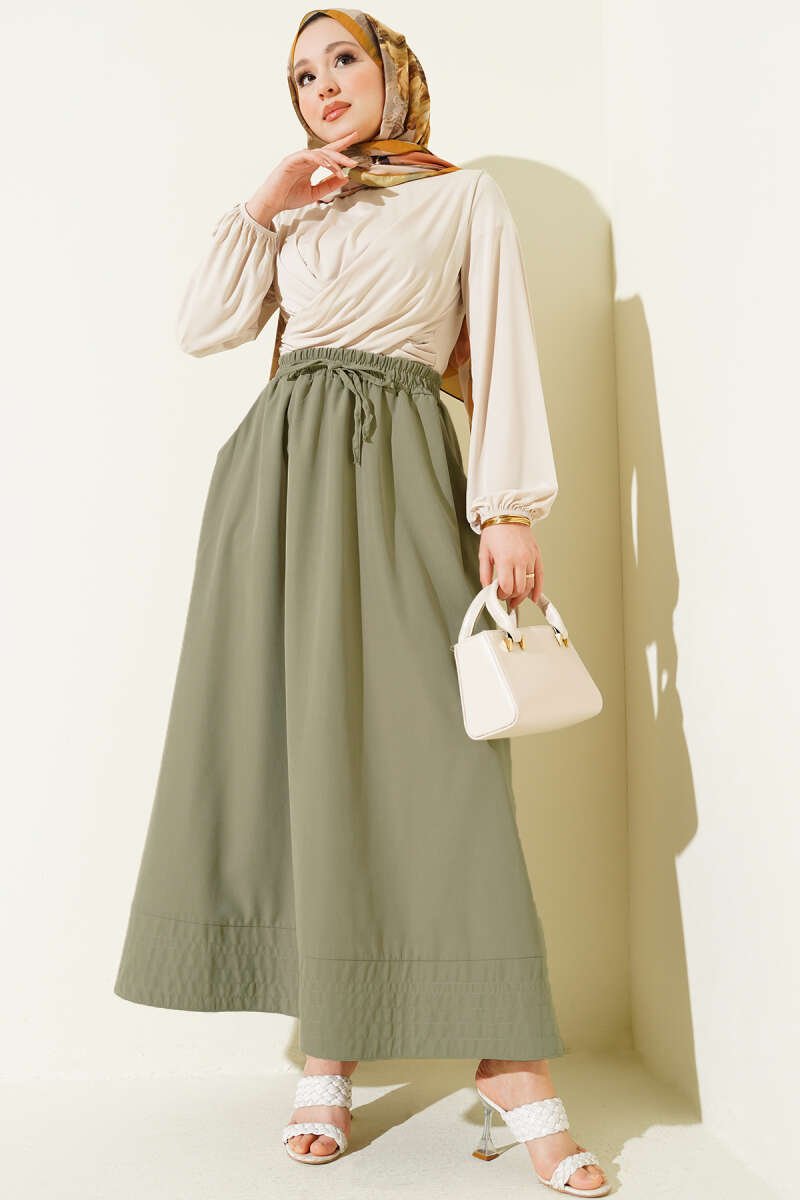 Elastic Waist Pocket Tencel Skirt all'ingrosso skirt view 2 - Hicabistan fabbrica Turchia