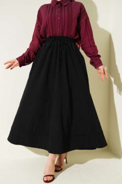 Elastic Waist Pocket Tencel Skirt Black wholesale skirt - Hicabistan Turkey factory