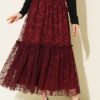 Elastic Waist Floral Tulle Skirt Burgundy بالجملة skirt - Hicabistan مصنع تركيا