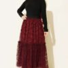 Elastic Waist Floral Tulle Skirt Burgundy wholesale skirt view 2 - Hicabistan Turkey factory