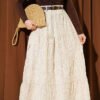 Elastic Waist Floral Embroidery Tiered Skirt Beige wholesale skirt - Hicabistan Turkey factory