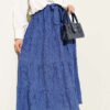 Elastic Waist Floral Embroidery Tiered Skirt Indigo