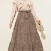 Elastic Waist Floral Embroidery Tiered Skirt Mink بالجملة skirt view 2 - Hicabistan مصنع تركيا