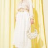 Flower Embroidered Skirt with Elastic Waistband Ecru en gros skirt view 2 - Hicabistan usine Turquie