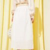 Flower Embroidered Skirt with Elastic Waistband Ecru en gros skirt view 3 - Hicabistan usine Turquie