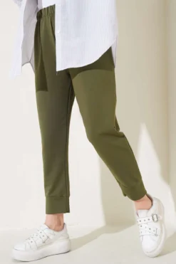 Basic Trousers with Elastic Waistband Khaki
