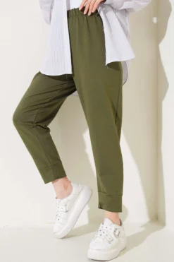 Alternative view of Basic Trousers with Elastic Waistband Khaki