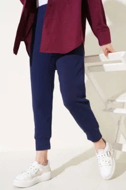 Alternative view of Basic Trousers with Elastic Waistband Navy Blue