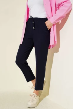 Belted Slim Fit Dobby Pants Navy Blue