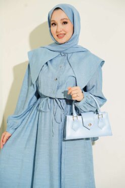 منظر بديل لـ Buttoned Sailor Collar Dress with Belted Waist Blue